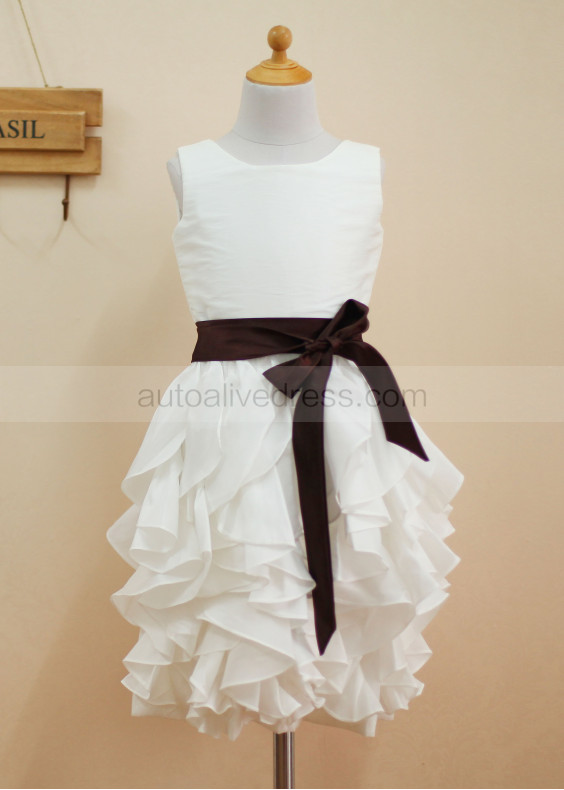 Ivory Taffeta Ruffles Knee Length Flower Girl Dress